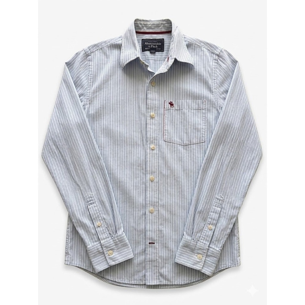 Abercrombie & Fitch Mens Muscle Fit Striped Button Down Shirt Blue White Medium